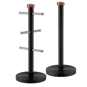 Tower-T826002RB-Linear-Kitchen-Roll-Holder-and-Mug-Tree-with-Weighted-Base-Stainless-Steel-Black-and-Rose-Gold-15-x-15-x-365-cm-0